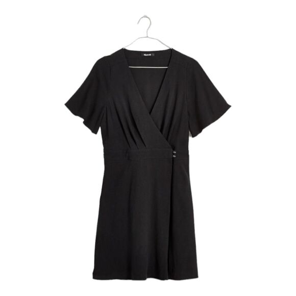 Madewell Pleated-Waist True-Wrap Mini Dress‎ True Black Size 10 NWT - Picture 2 of 15